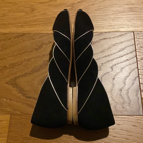 Sezane Suzanne Ballerinas Peep Toe Flats 35 Black Gold - Picture 6 of 6